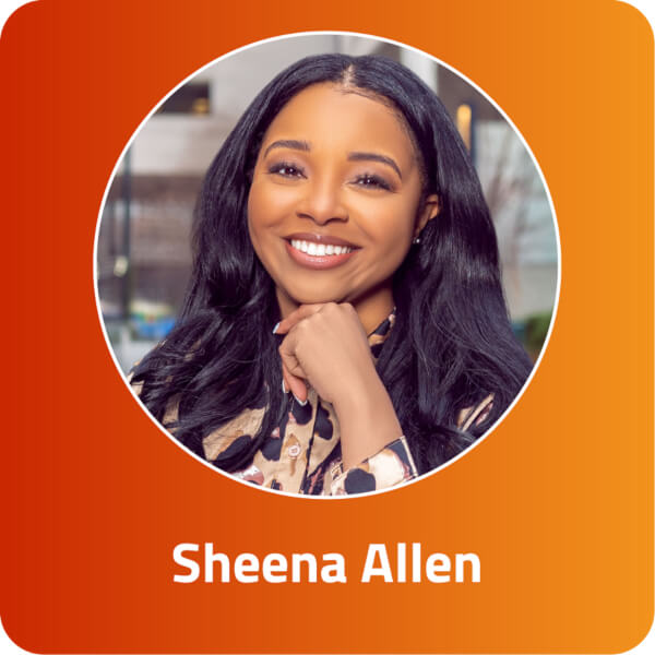 A styled portrait of Sheena Allen